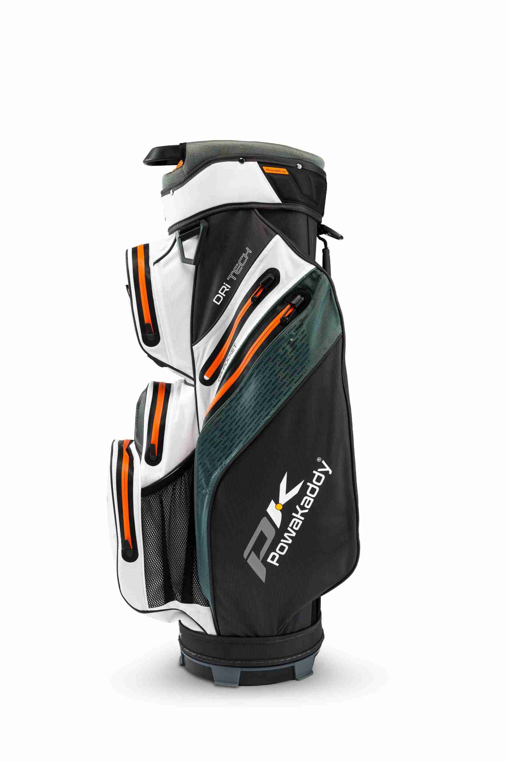 Powakaddy Dri Tech Waterproof Cart Golf Bag White/Grey/Orange - Image 2